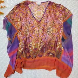 Susan Graver size medium multicolored sheer pullover blouse with cold sh…
